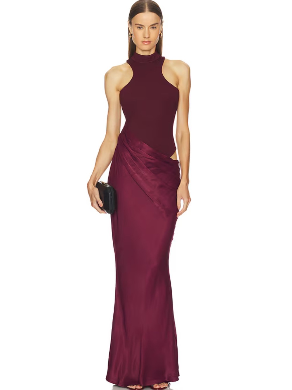 Camila Coehlo Estrella Sleeveless High-Neck Wine Evening Gown Oxblood NWT